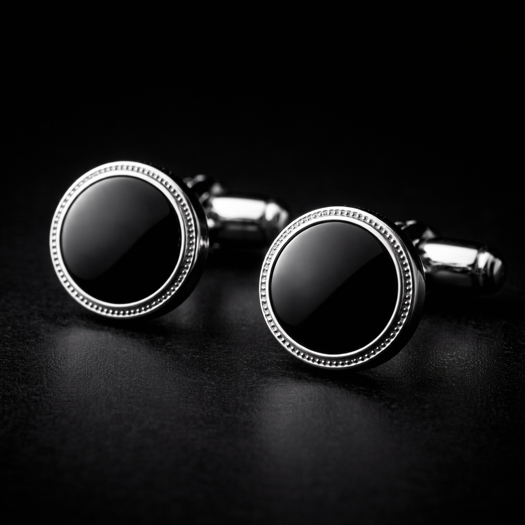 Gemelos negro oval plateado